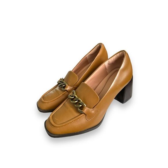 NEW Nordstrom Bernice chain coffee chunky loafer pumps sz 7 women’s chic old mon - Picture 1 of 6